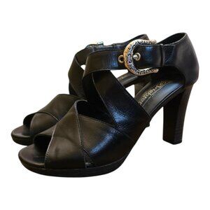 BRIGHTON Black Leather Vogue Heeled Sandal sz 6